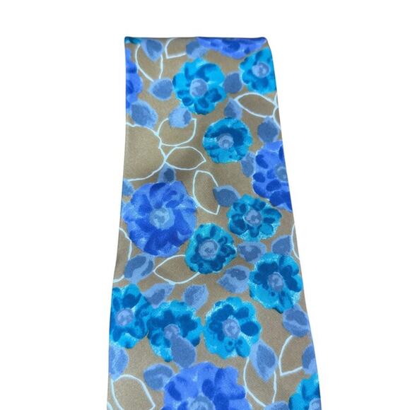Gino Pompeii Mens Silk Tan Brown Purple Teal Floral Neck Tie Necktie 3.5" x 58" - Picture 4 of 8